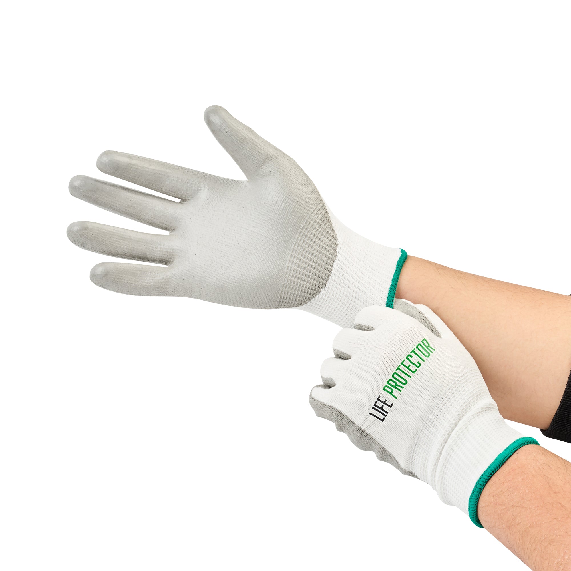 Life Protector White HPPE Polyester / Spandex Medium Work Glove - with Polyurethane Palm Coating, Cut-Resistant - 10 count box