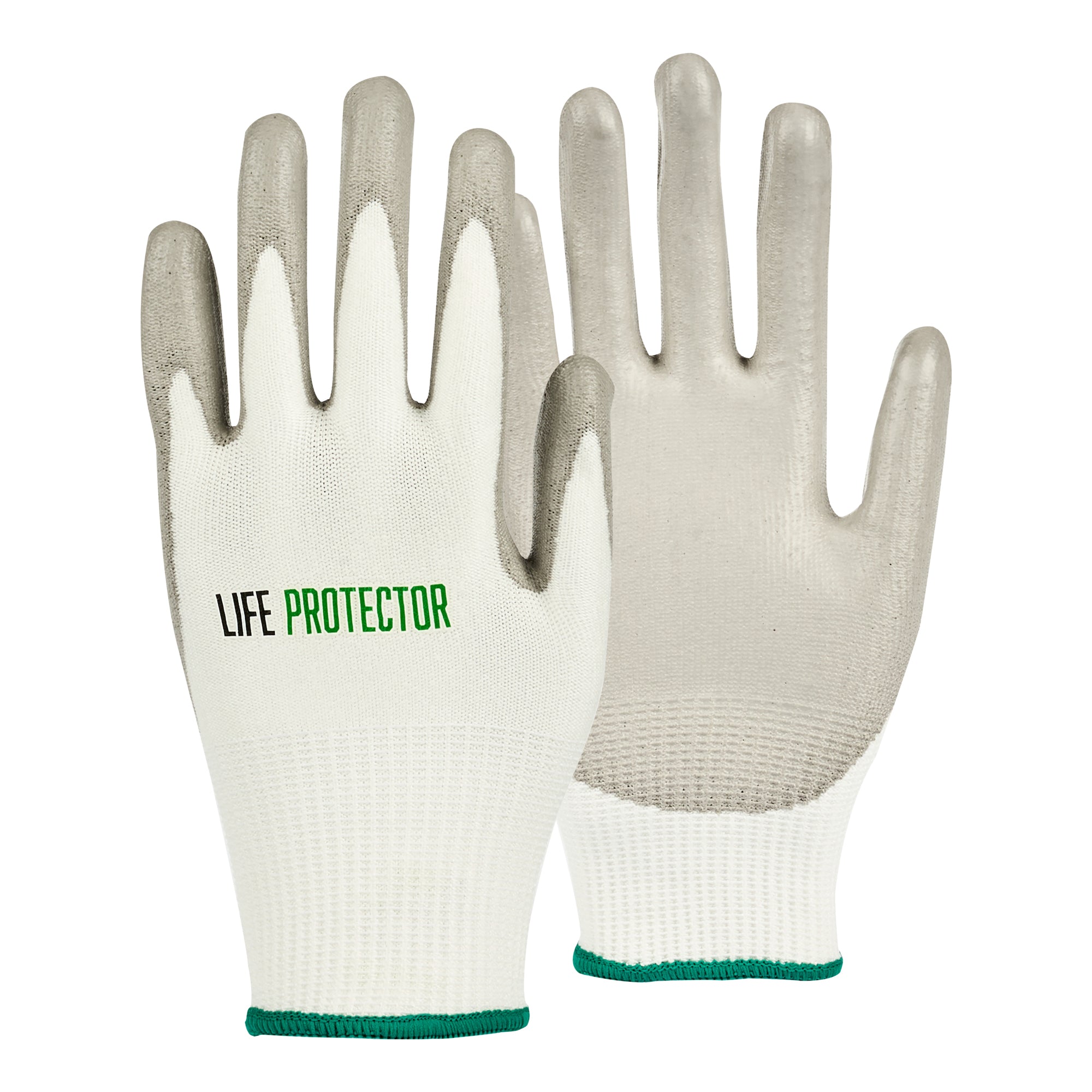 Life Protector White HPPE Polyester / Spandex Medium Work Glove - with Polyurethane Palm Coating, Cut-Resistant - 10 count box