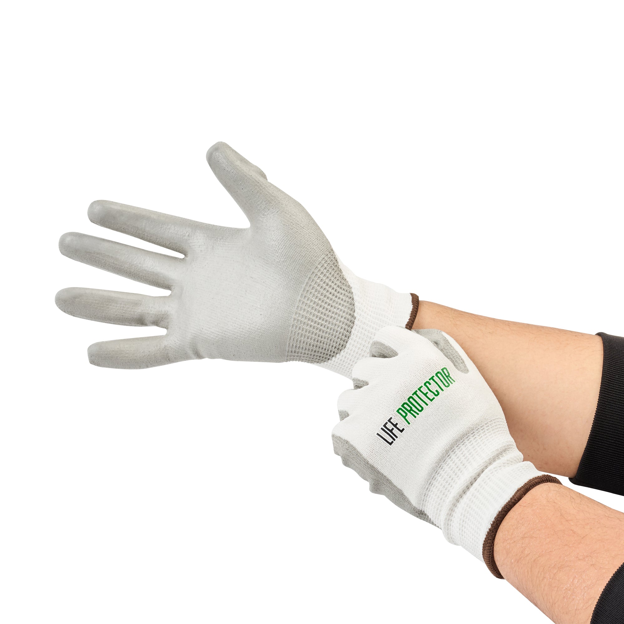 Life Protector White HPPE Polyester / Spandex Large Work Glove - with Polyurethane Palm Coating, Cut-Resistant - 10 count box