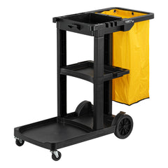 Clean Tek Professional Black 3-Shelf Janitor Cart - 18 gal Bag - 44