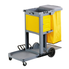 Clean Tek Professional Gray 3-Shelf Janitor Cart - 18 gal Bag, Lid, Locking Cabinet - 44