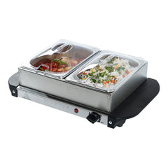 Kitchen Tek Stainless Steel Buffet Server and Food Warmer - 120V, with (2) 1.5 Qt Buffet Pans - 1 count box