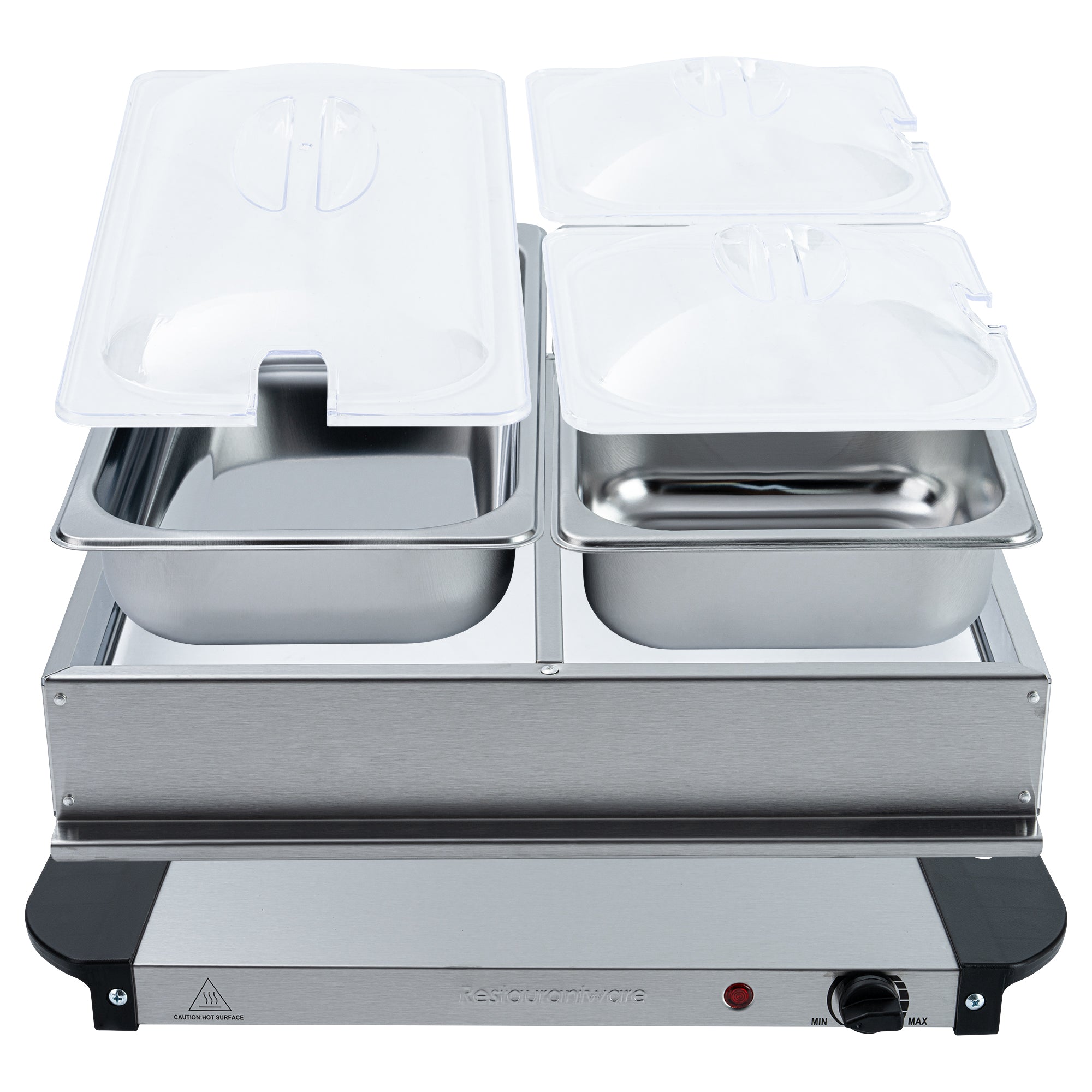 Kitchen Tek Stainless Steel Buffet Server and Food Warmer - 120V, with (2) 1 Qt and (1) 2.5 Qt Buffet Pans - 1 count box