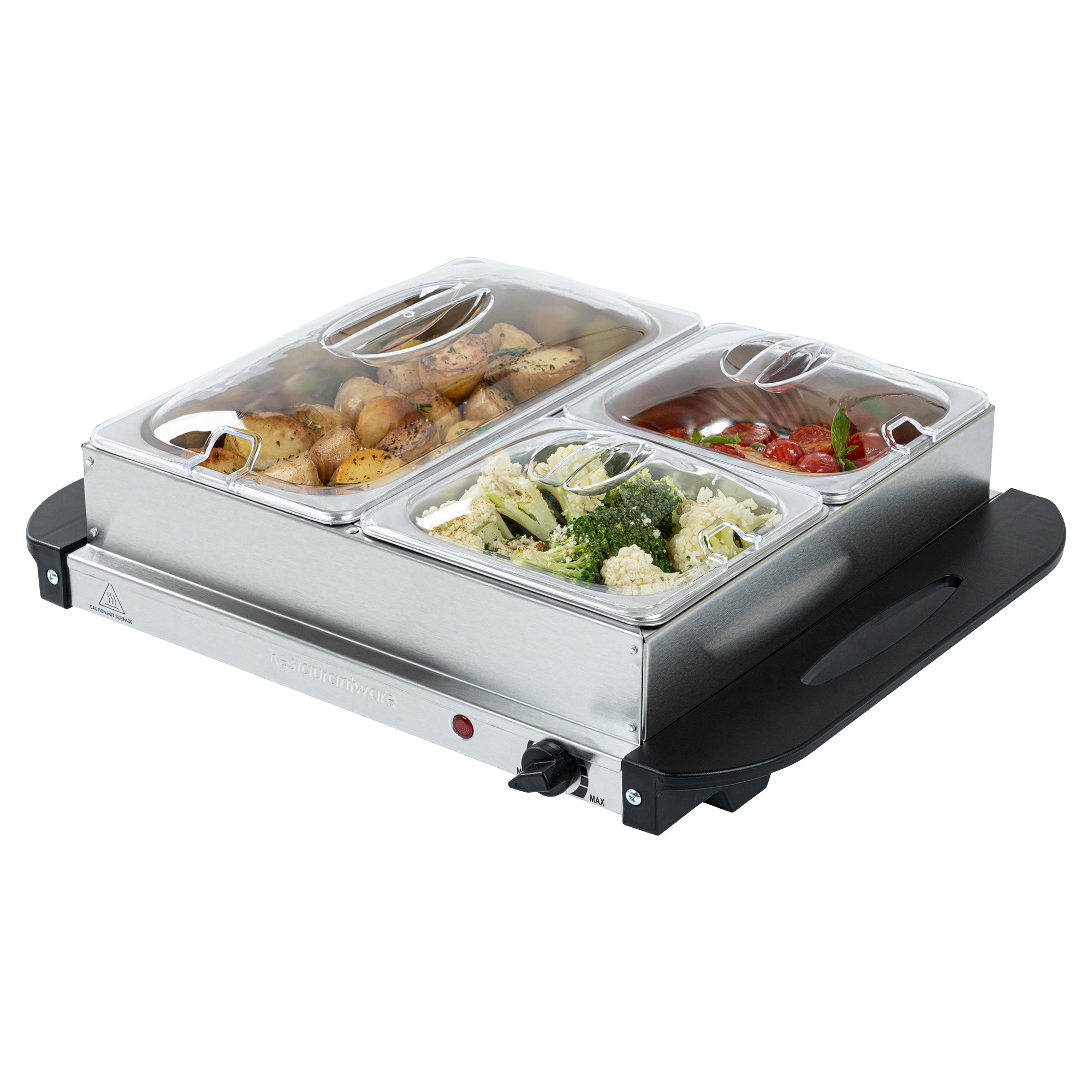 Kitchen Tek Stainless Steel Buffet Server and Food Warmer - 120V, with (2) 1 Qt and (1) 2.5 Qt Buffet Pans - 1 count box