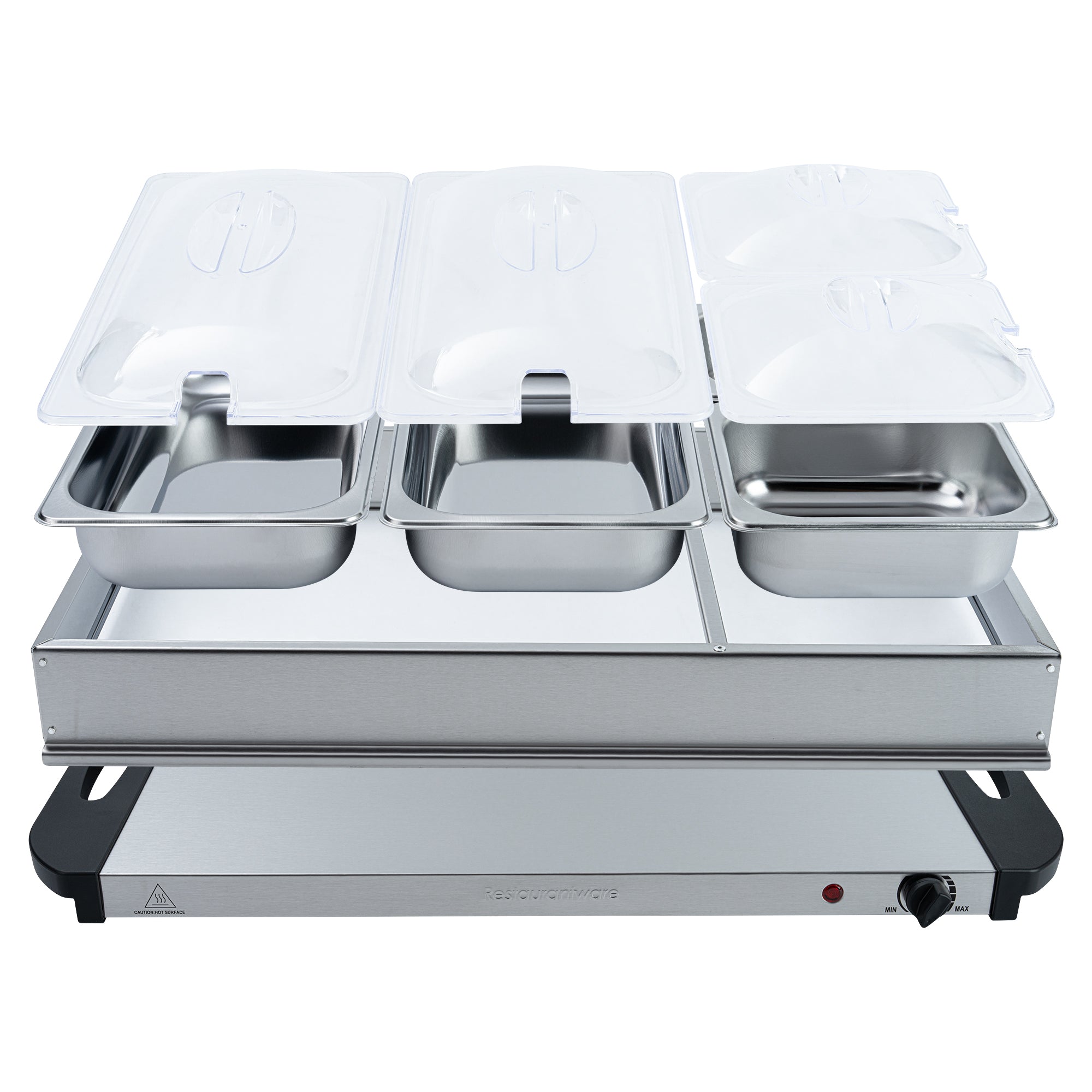 Kitchen Tek Stainless Steel Buffet Server and Food Warmer - 120V, with (2) 1 Qt and (2) 2.5 Qt Buffet Pans - 1 count box