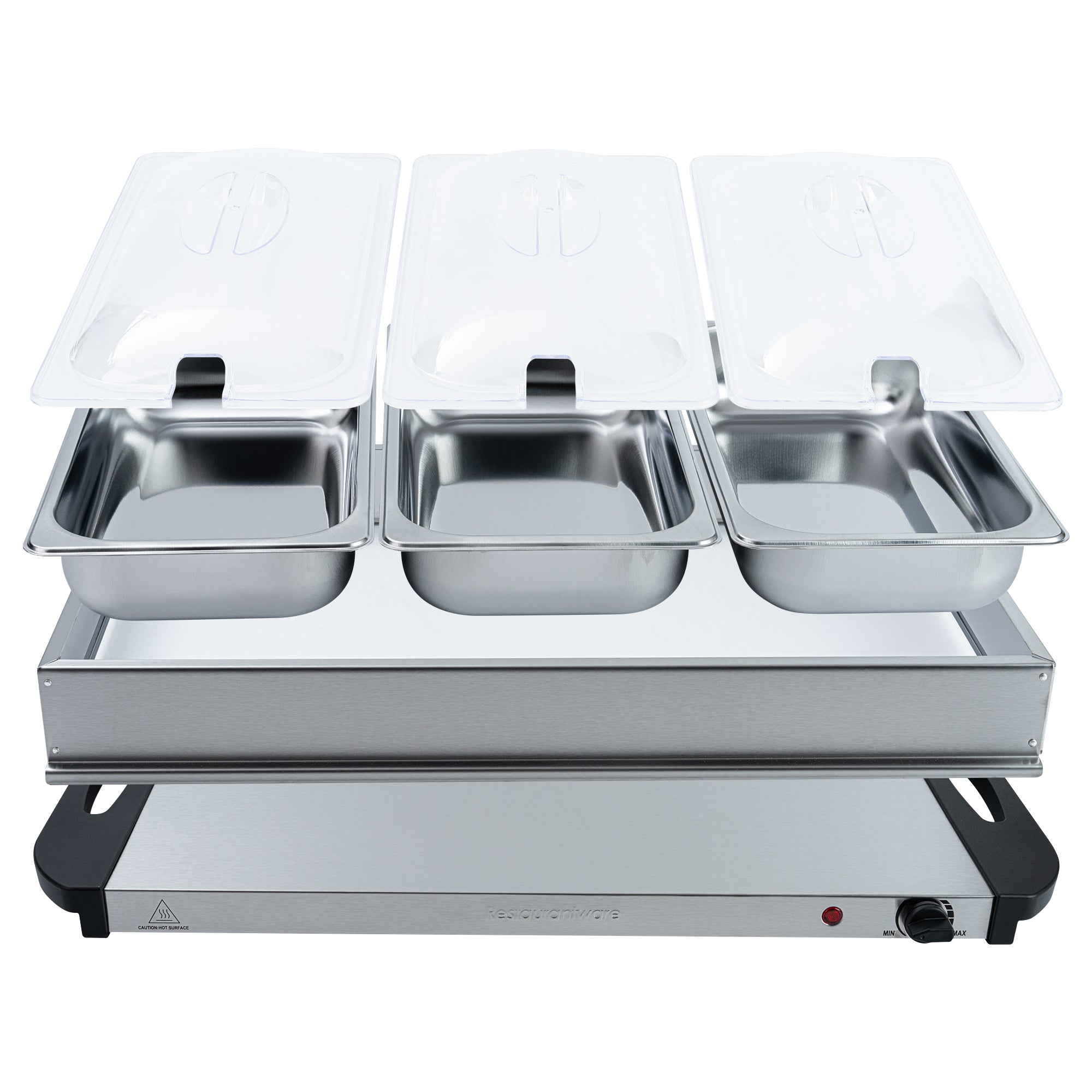 Kitchen Tek Stainless Steel Buffet Server and Food Warmer - 120V, with (3) 2.5 Qt Buffet Pans - 1 count box