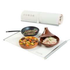 Kitchen Tek Beige Silicone Food Warmer Mat - 120V, Adjustable Temperature, Roll Up - 26 1/4