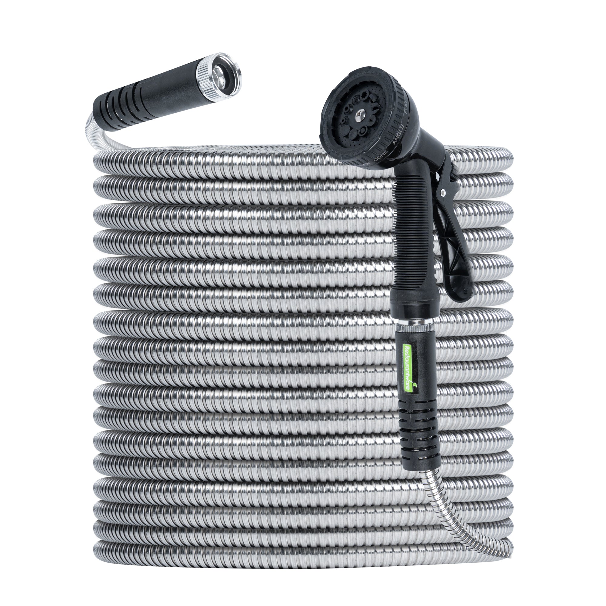 Handy Tek Stainless Steel Garden Hose - Heavy-Duty, Flexible, with 10 Function Nozzle - 50' - 1 count box