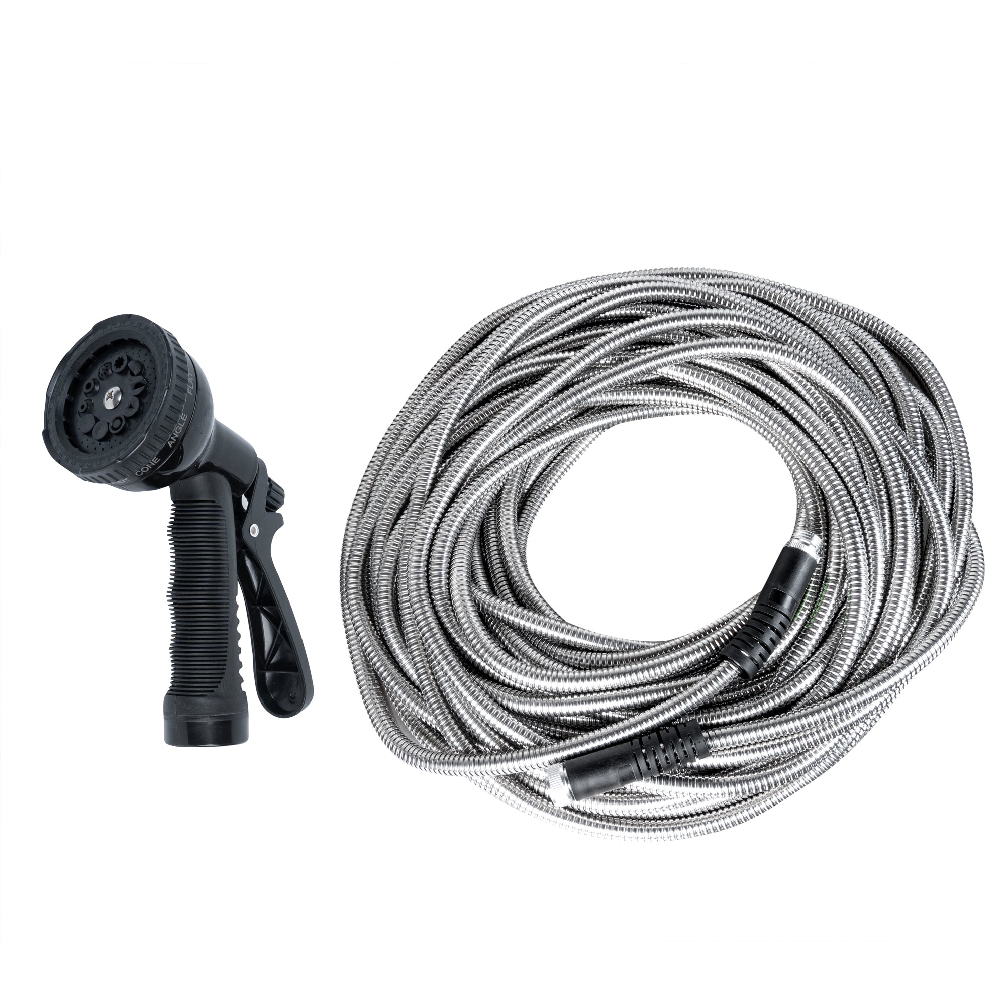 Handy Tek Stainless Steel Garden Hose - Heavy-Duty, Flexible, with 10 Function Nozzle - 100' - 1 count box