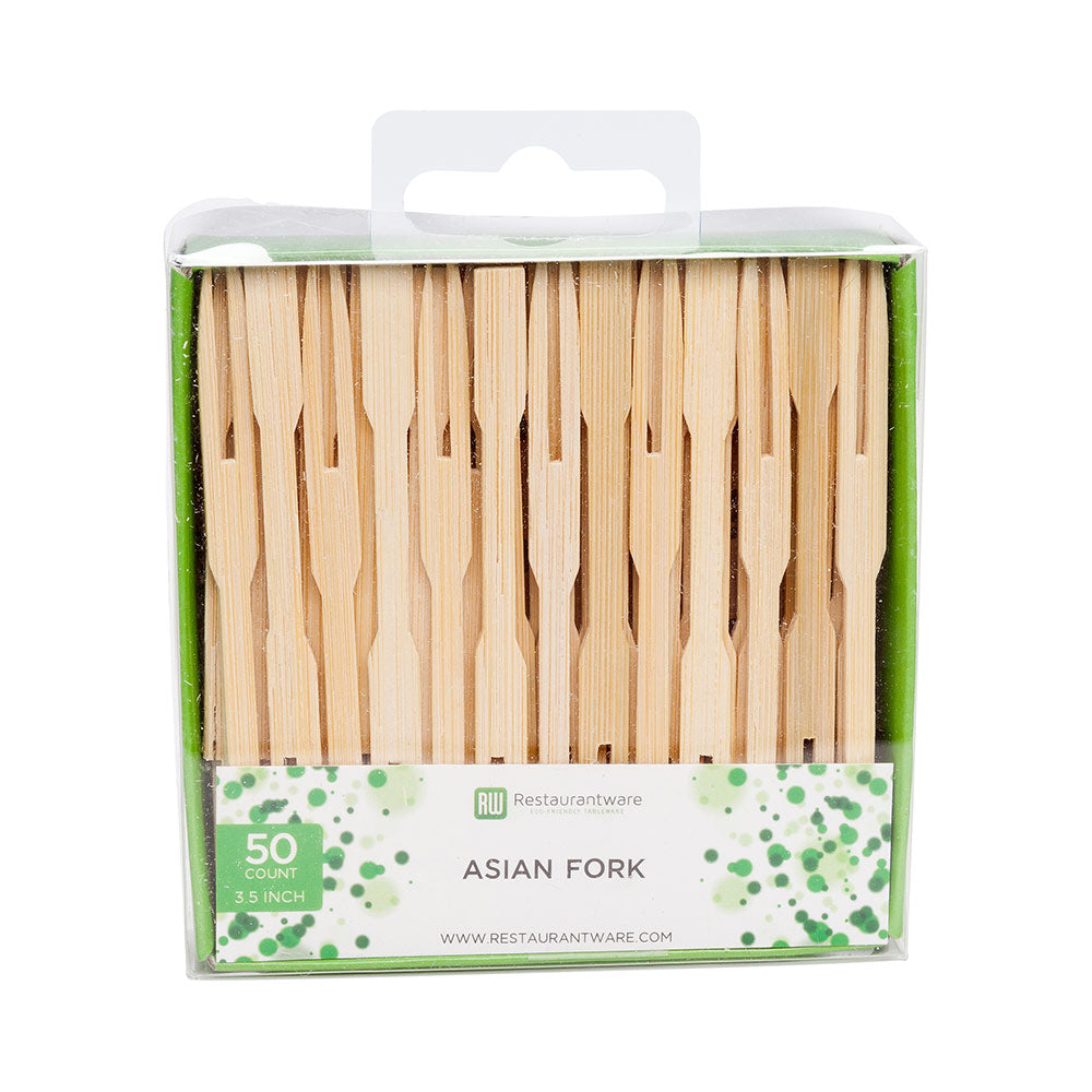 Natural Bamboo Asian Fork - Retail Pack - 3 1/2" - 50 count x 10 boxes