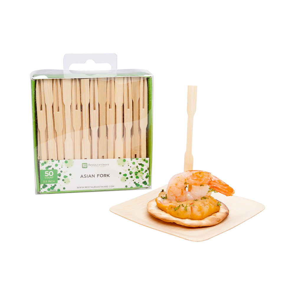 Natural Bamboo Asian Fork - Retail Pack - 3 1/2" - 50 count x 10 boxes