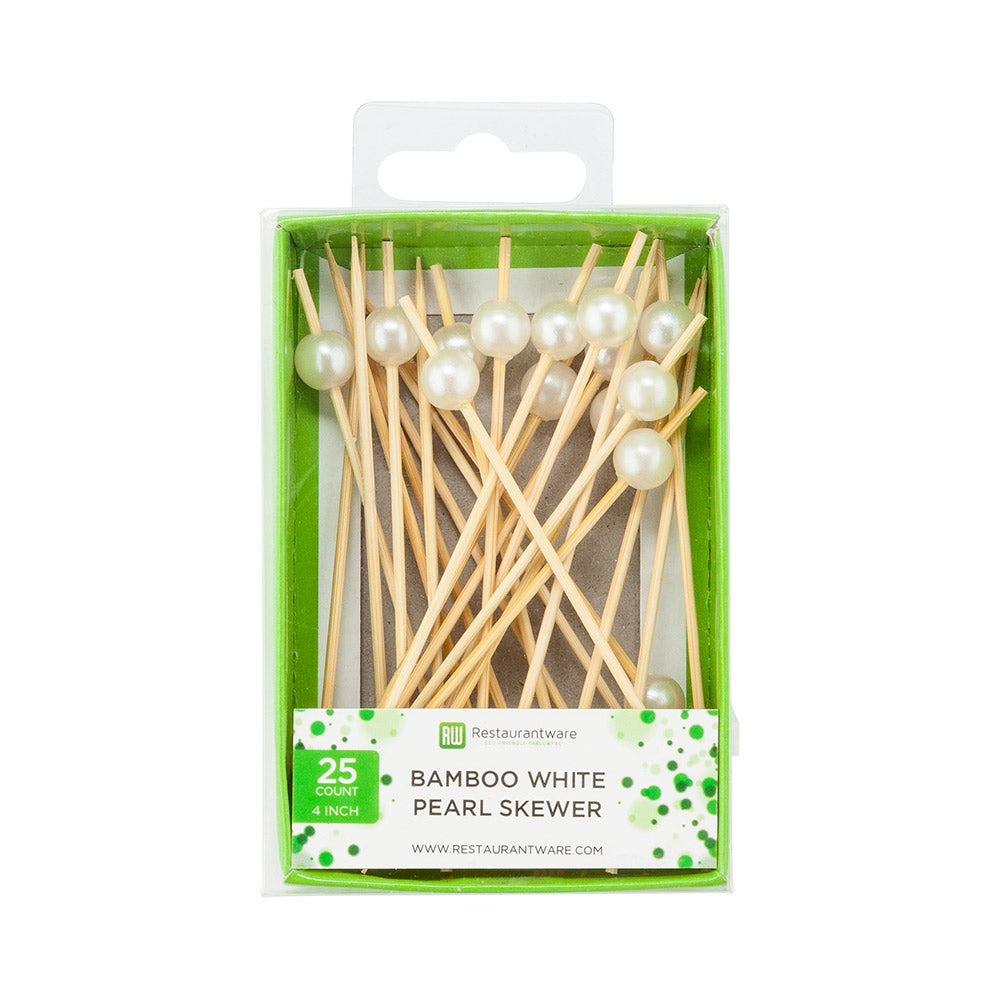 White Bamboo Pearl Skewer - Retail Pack - 4" - 25 count x 10 boxes